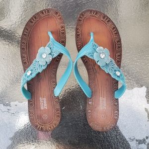 Turquoise Embellished flip flops